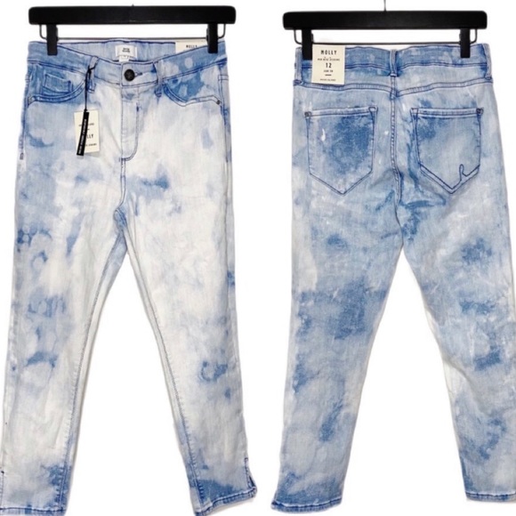 New River Island Molly Mid Rise Capris Jeans in Light Wash Bleached - Picture 1 of 8